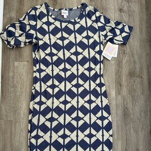 LuLaRoe Navy and Cream Geometric Midi Dress